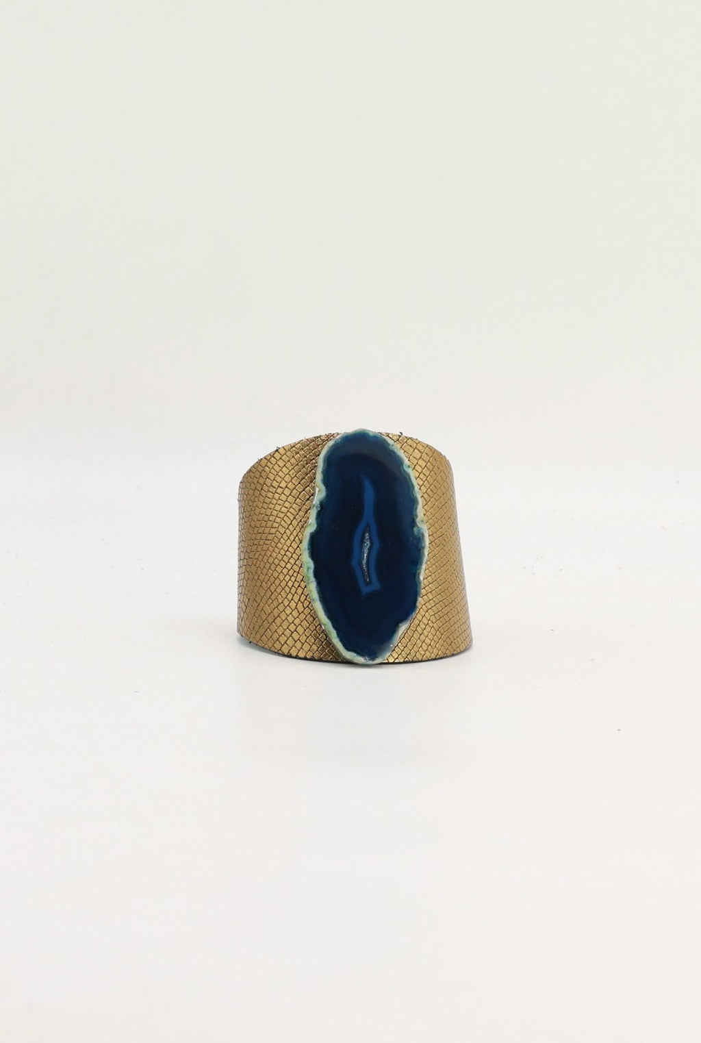Brazalecue Grabado Dorado Ágata Azul