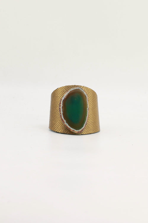 Brazalecue Grabado Dorado Ágata Verde