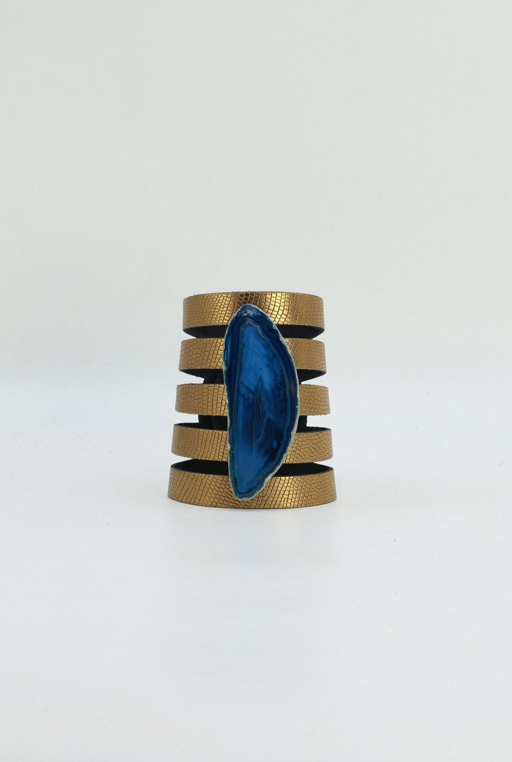 Brazalete Sol Dorado Ágata Azul