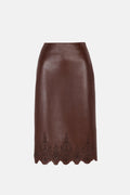Brown Embroidered Leather Skirt