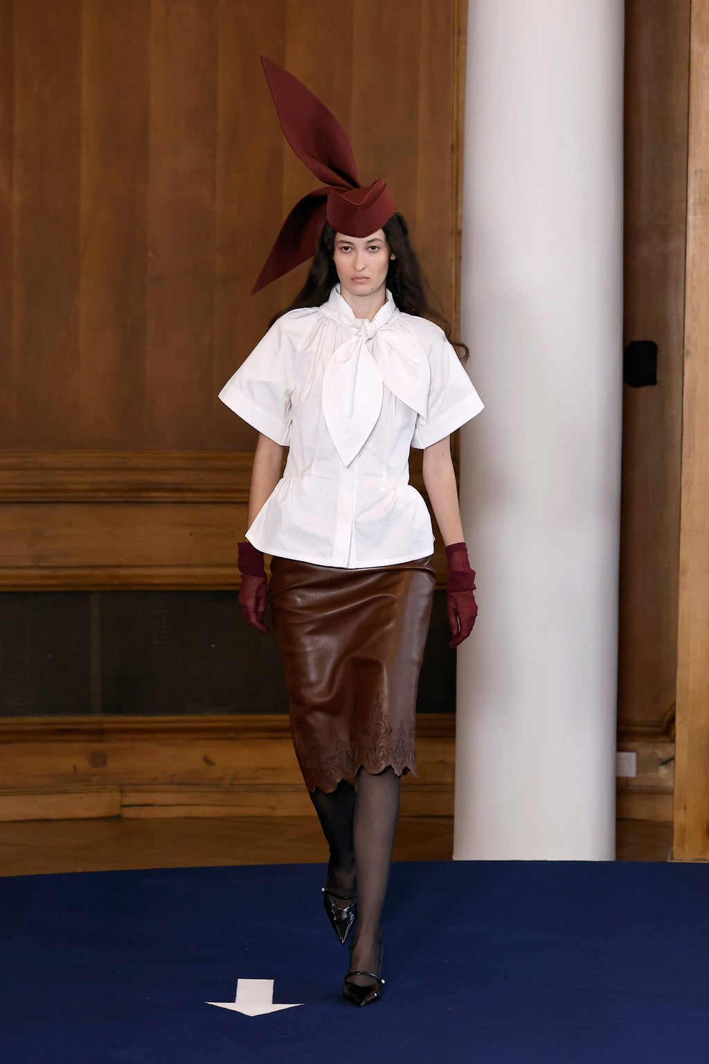 Brown Embroidered Leather Skirt