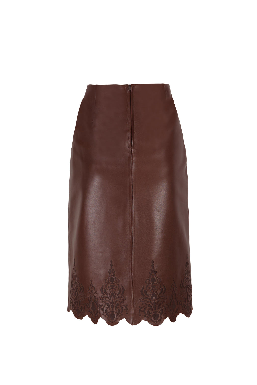 Brown Embroidered Leather Skirt