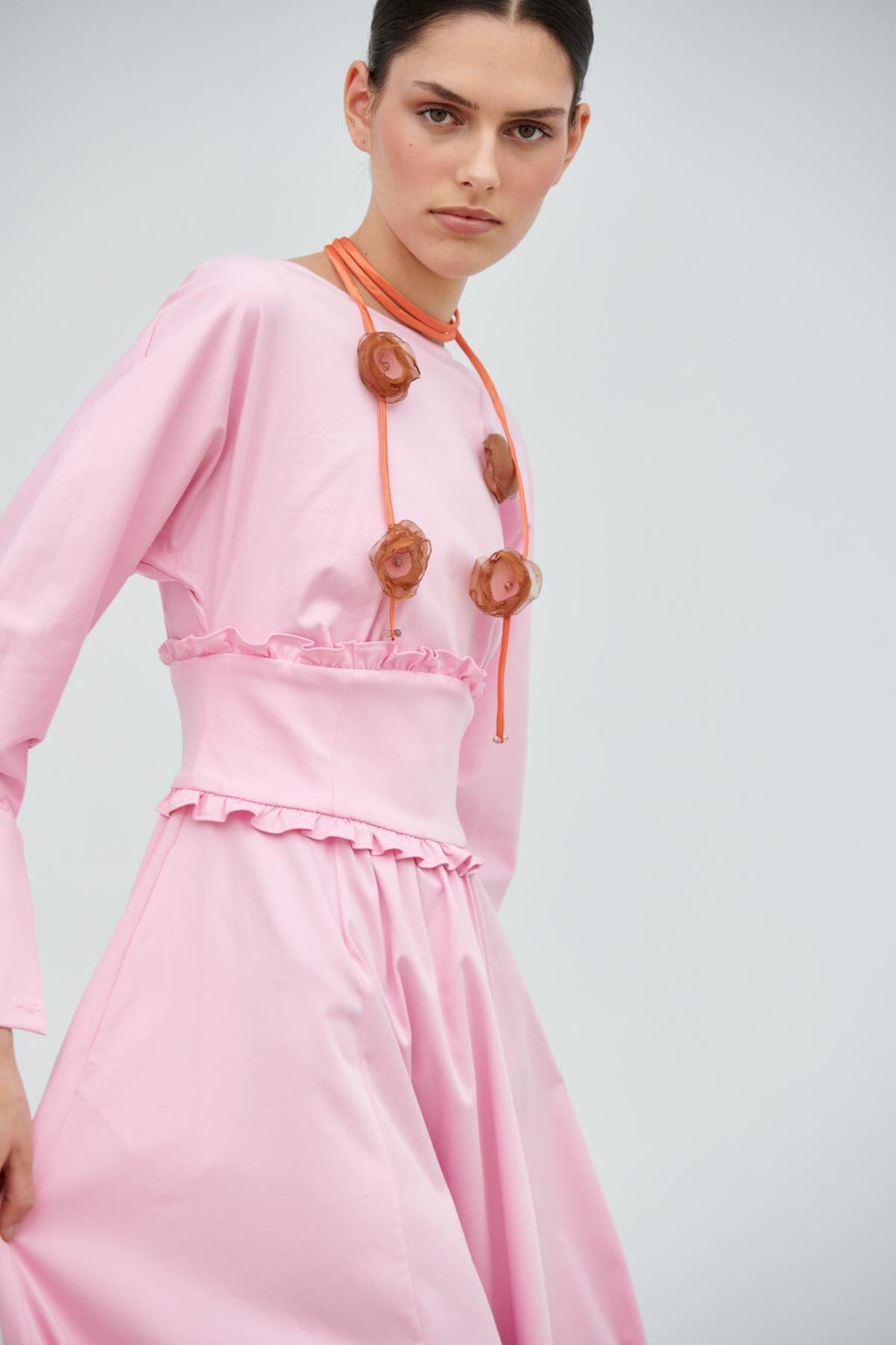 COLLAR ARTESANAL ROSA - NARANJA - MARRÓN
