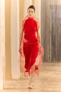 Draped Midi Skirt in Silk Jersey with Organza