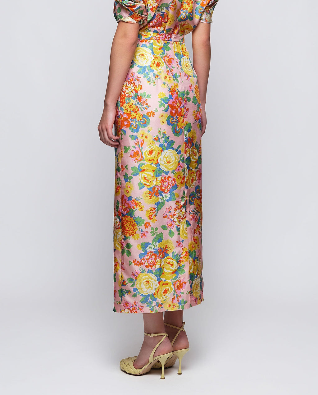 Falda larga estampado floral rosa de seda
