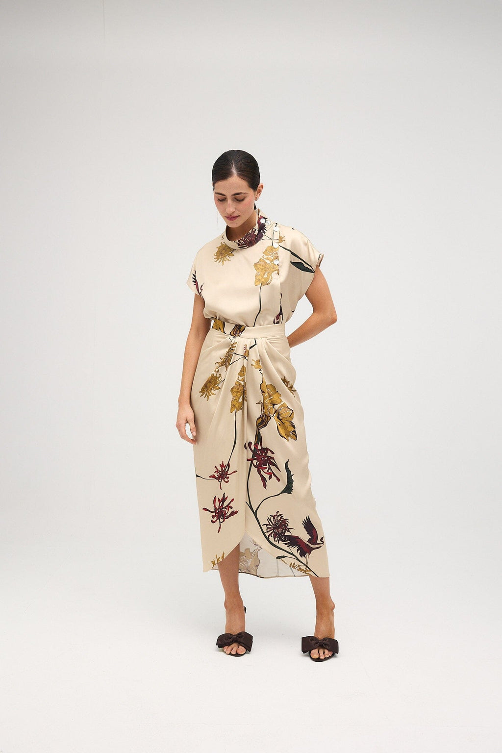 Falda Maroon Flora Marfil