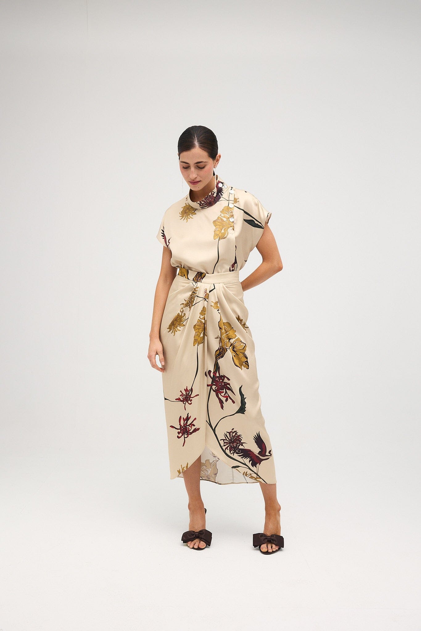 Falda Maroon Flora Marfil