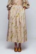 Falda midi beige de algodón estampado floral