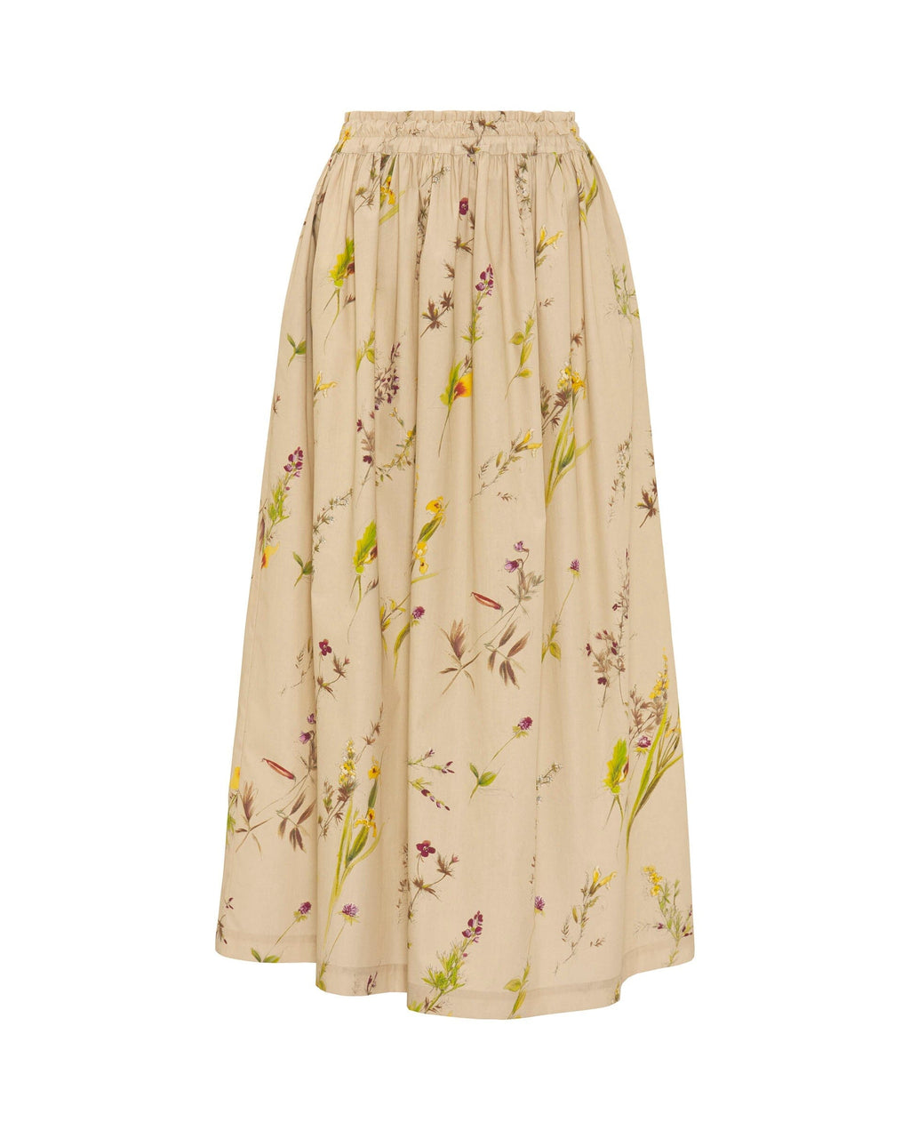 Falda midi beige de algodón estampado floral