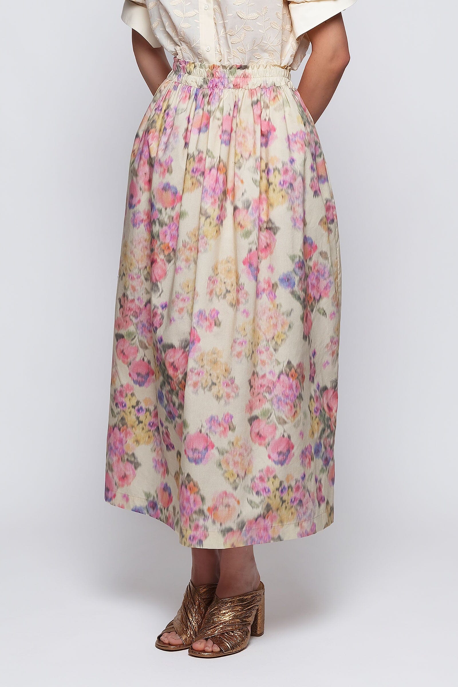Falda midi de algodón estampado floral