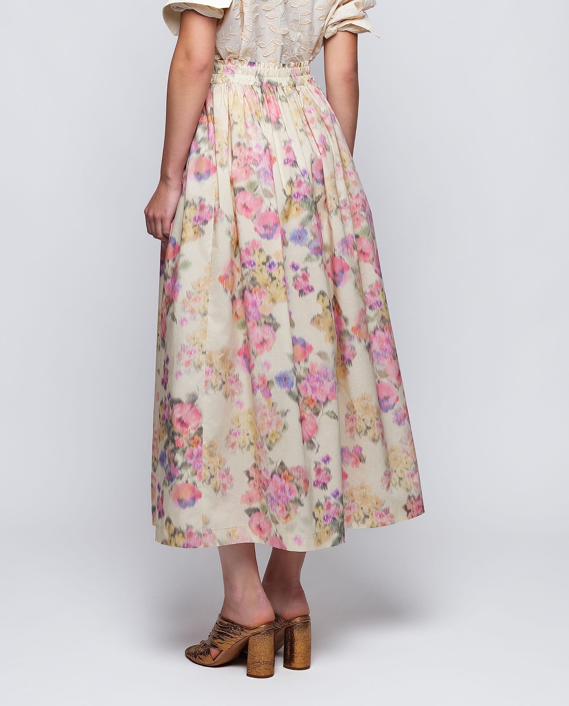 Falda midi de algodón estampado floral