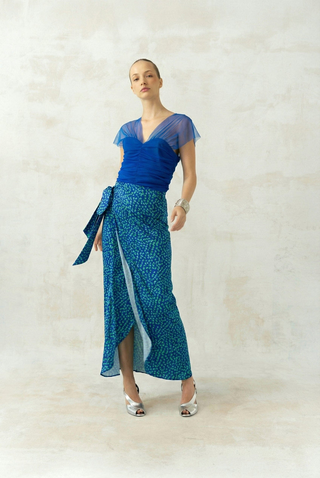 Falda Sole Lunares Azul