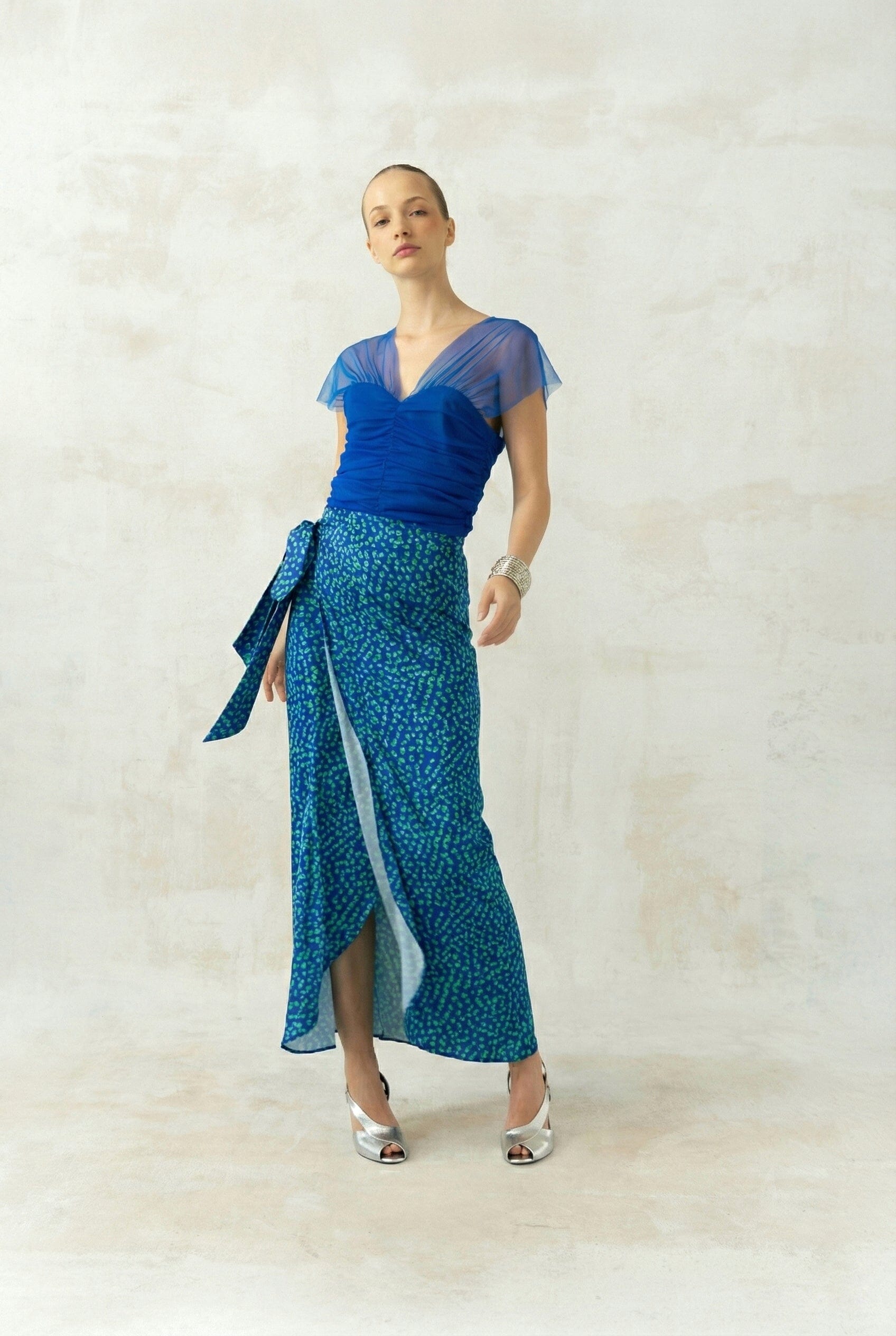 Falda Sole Lunares Azul