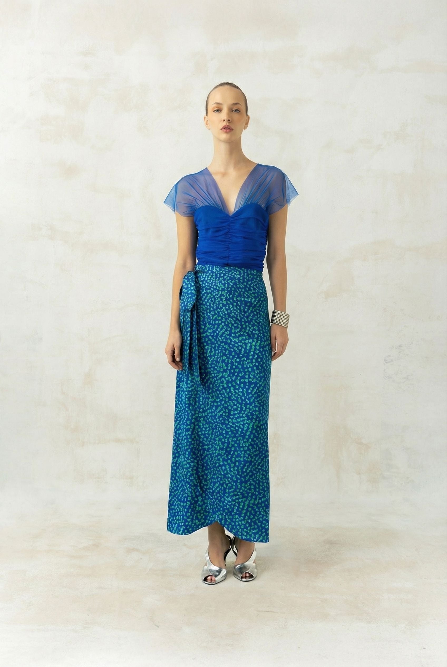 Falda Sole Lunares Azul