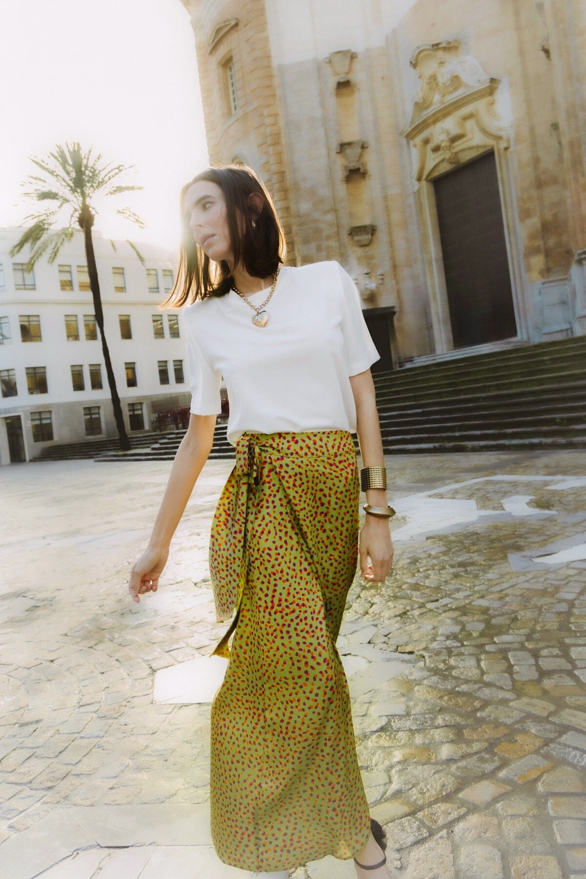 Falda Sole Lunares Pistacho