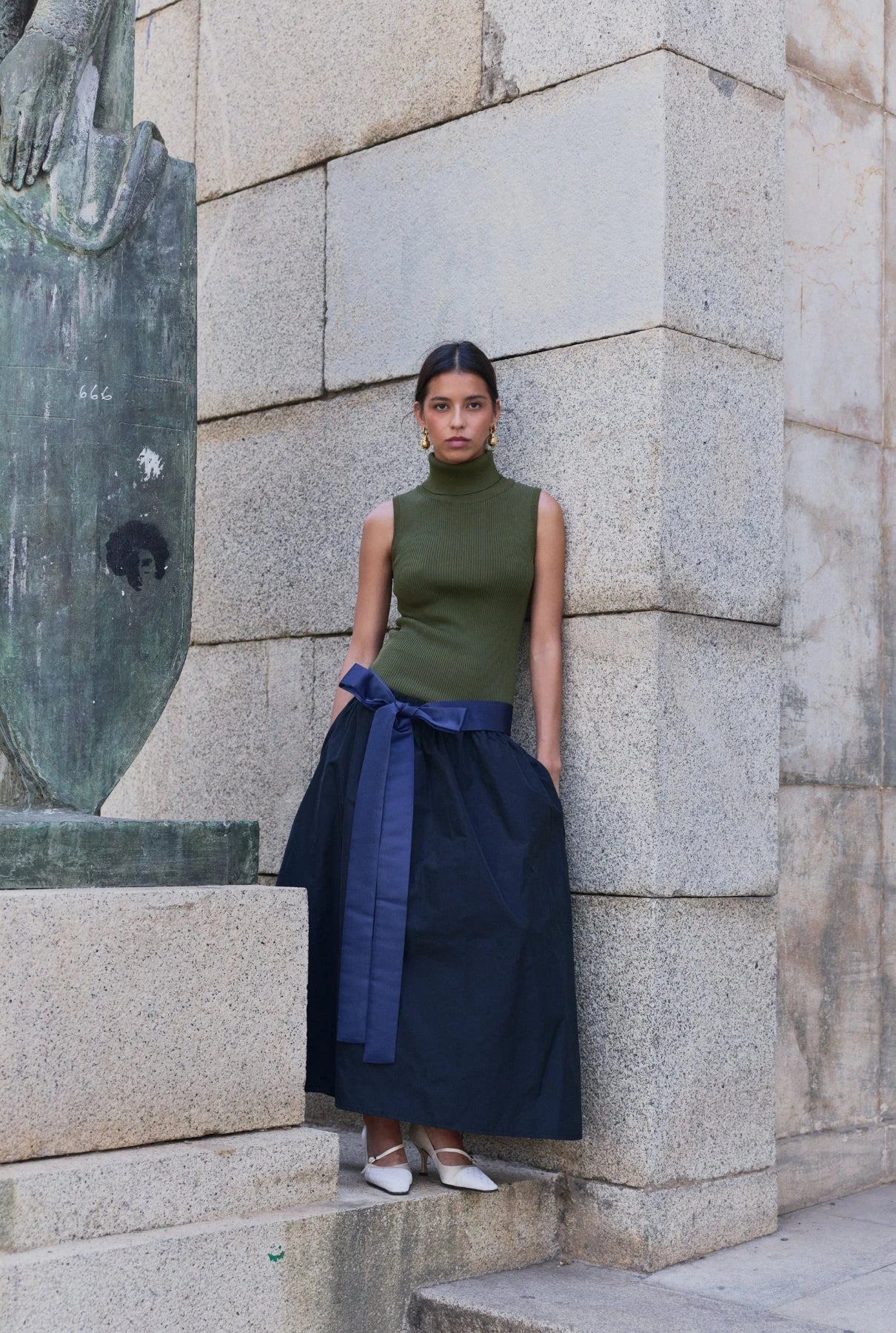 Frida Dress Bow Military Green