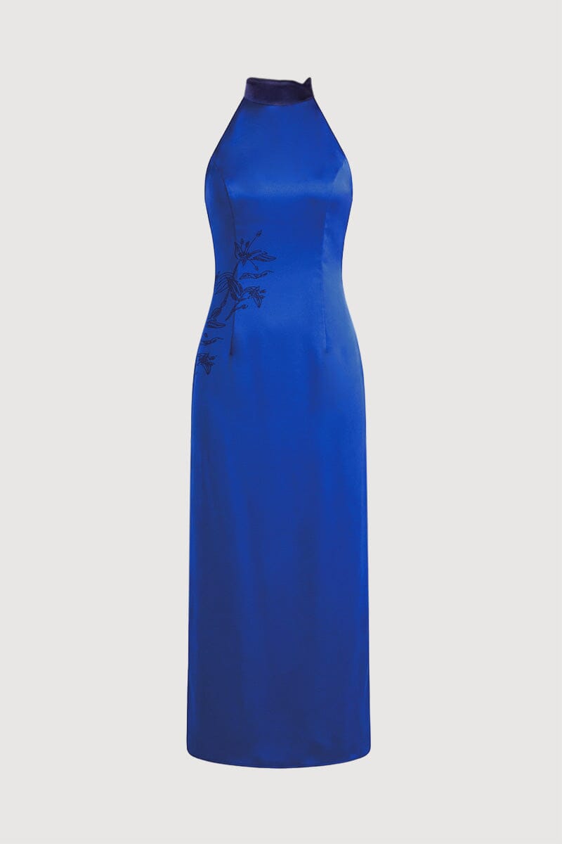 Gao Blue Satin Knot Dress
