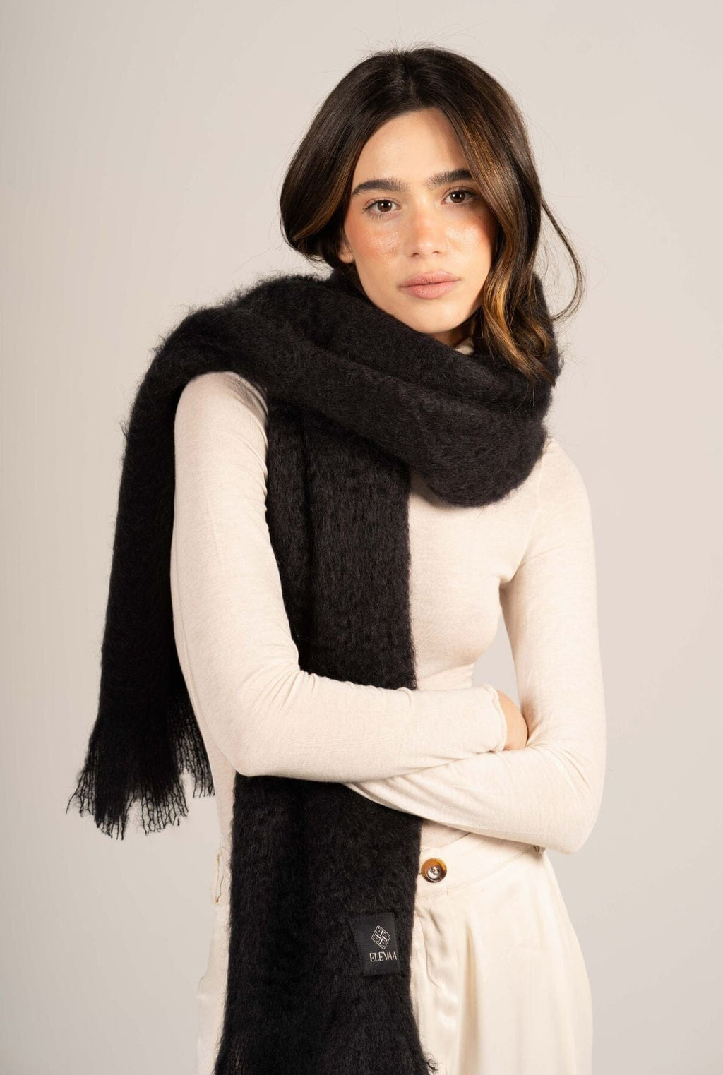 Glossy Black Mohair Scarf