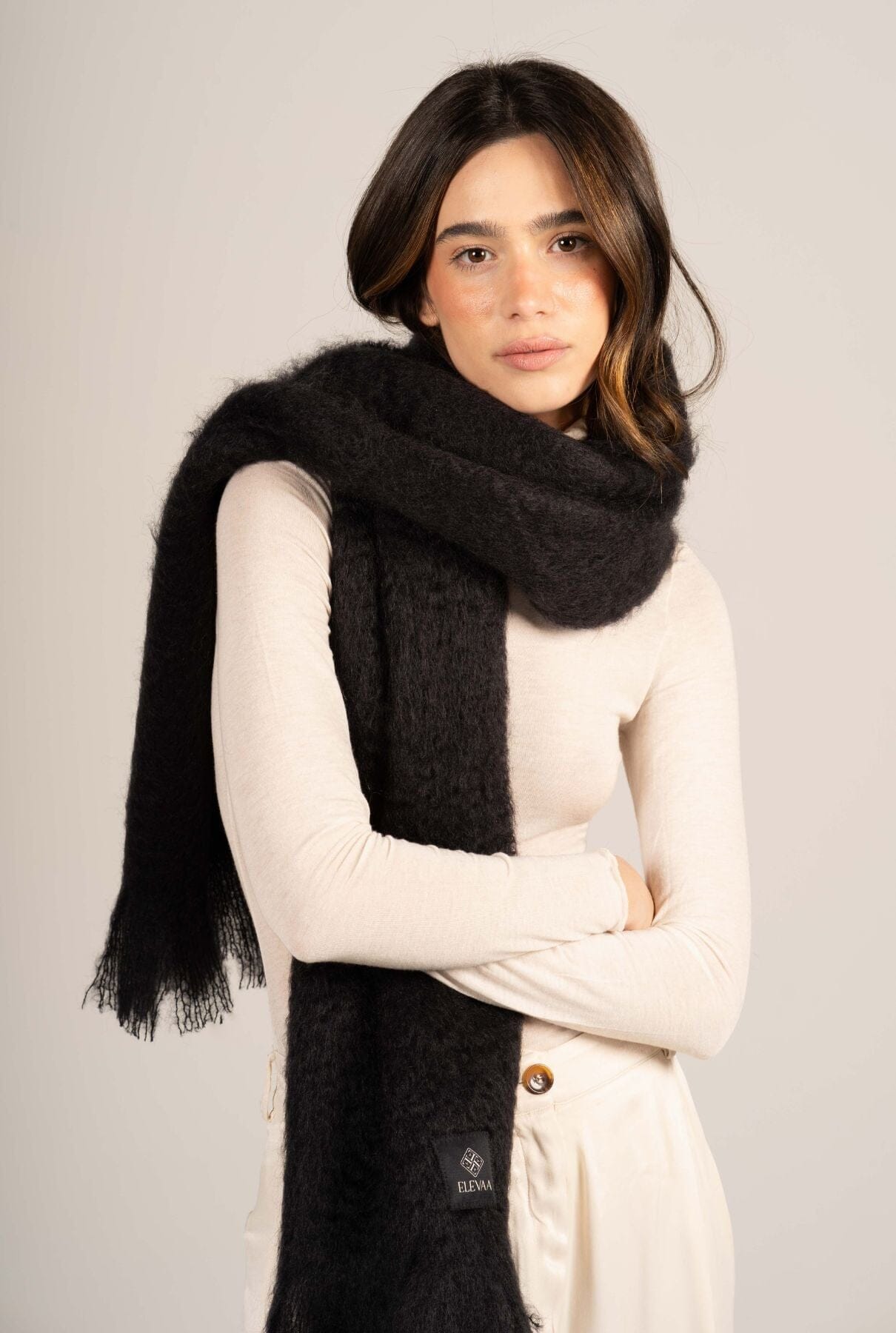Glossy Black Mohair Scarf