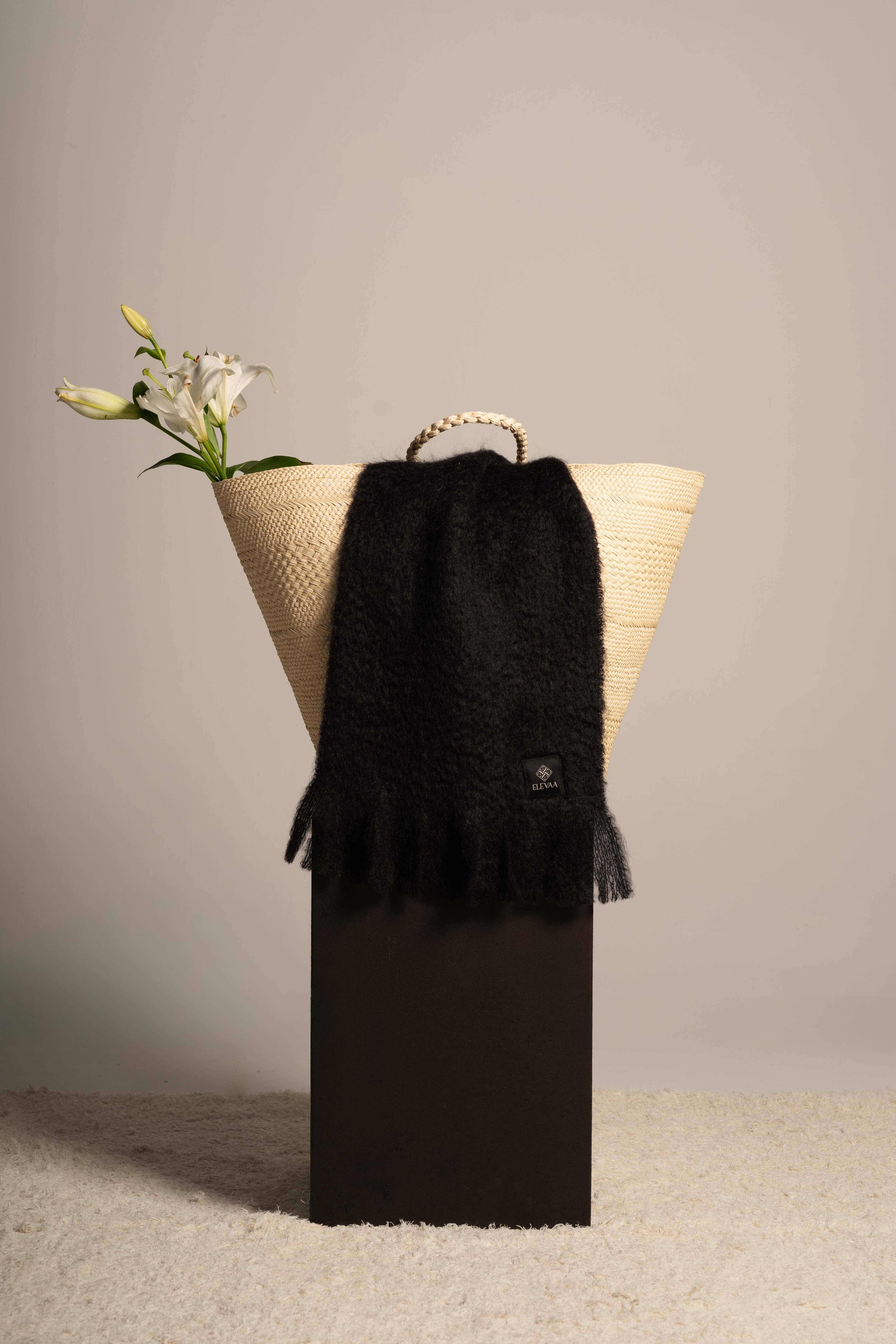 Glossy Black Mohair Scarf