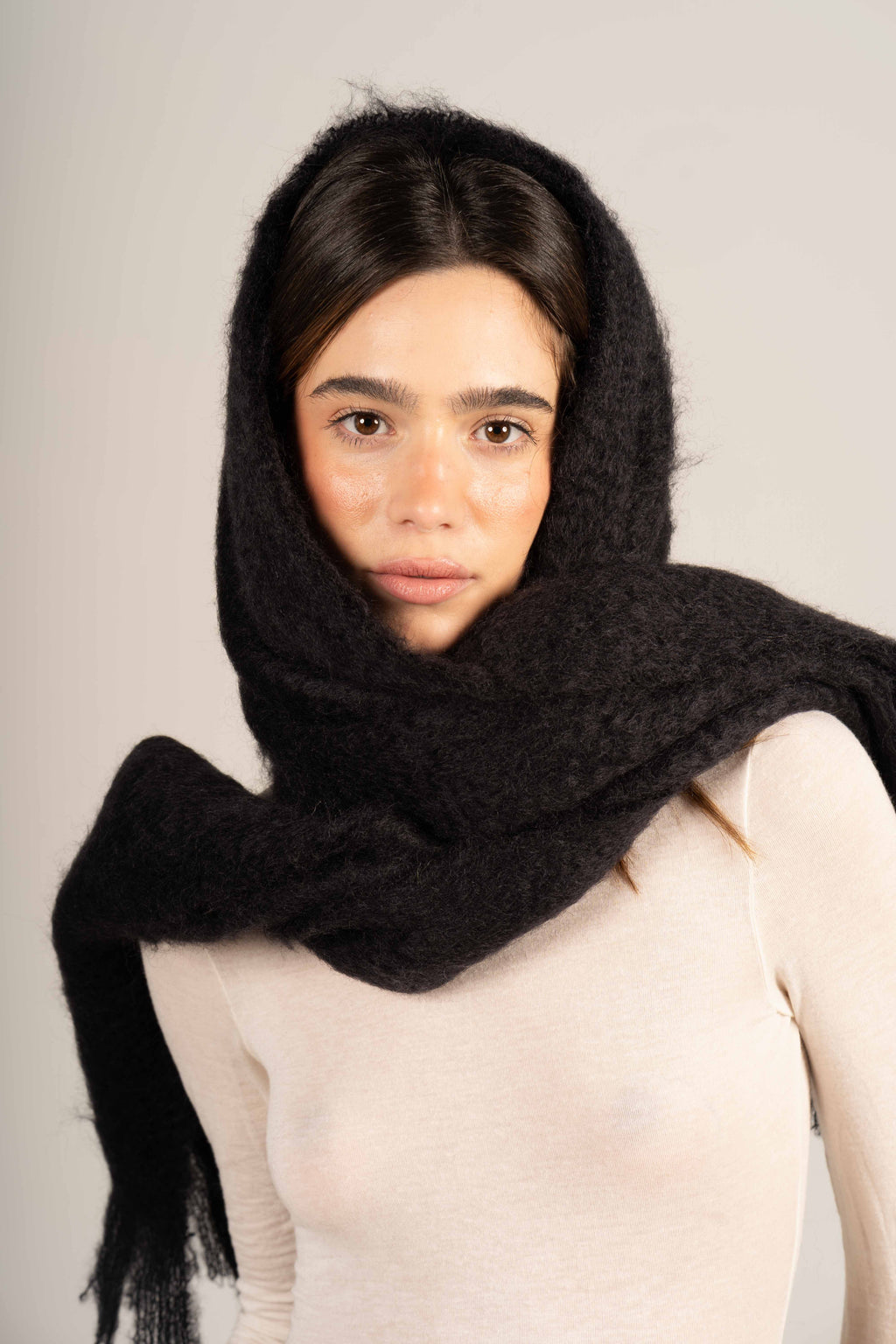 Glossy Black Mohair Scarf