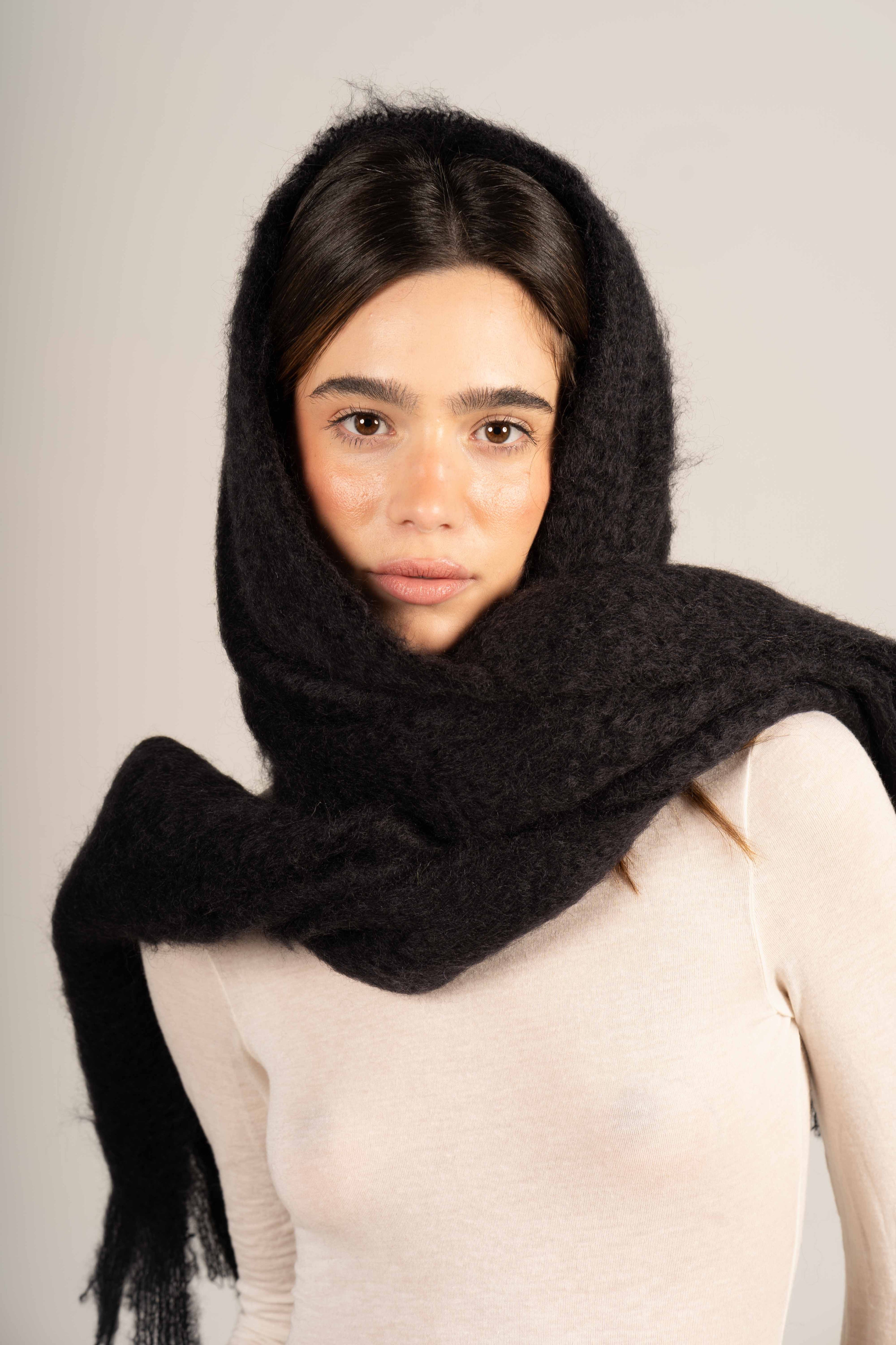 Glossy Black Mohair Scarf