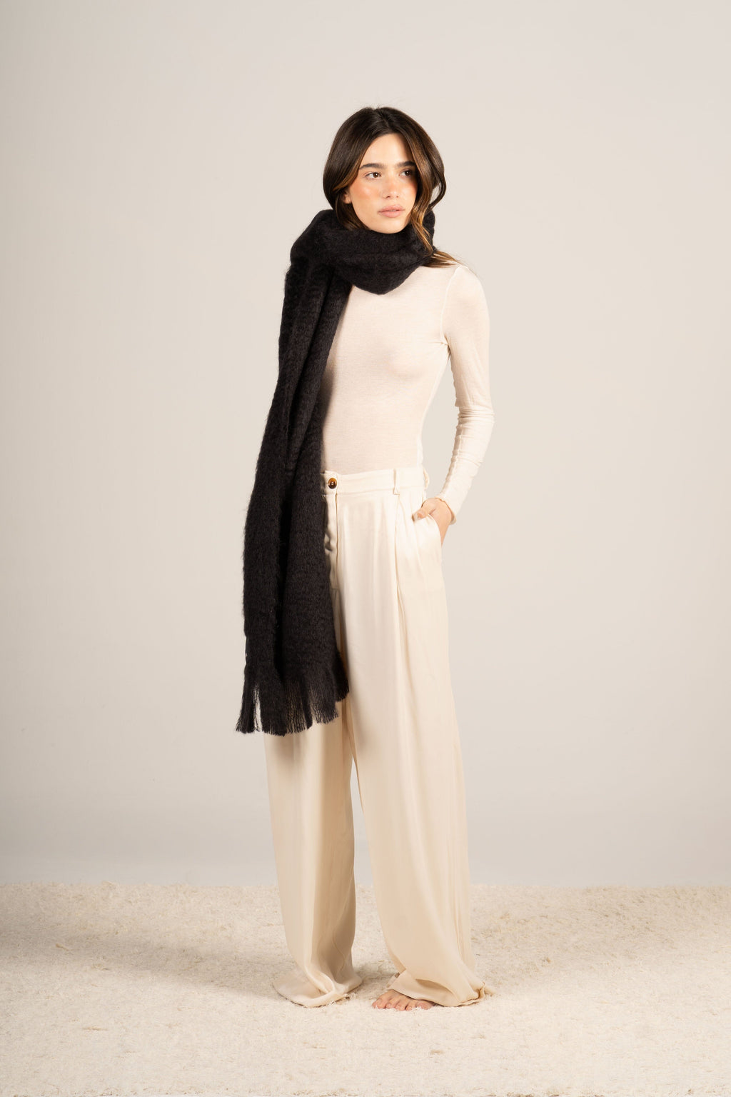 Glossy Black Mohair Scarf