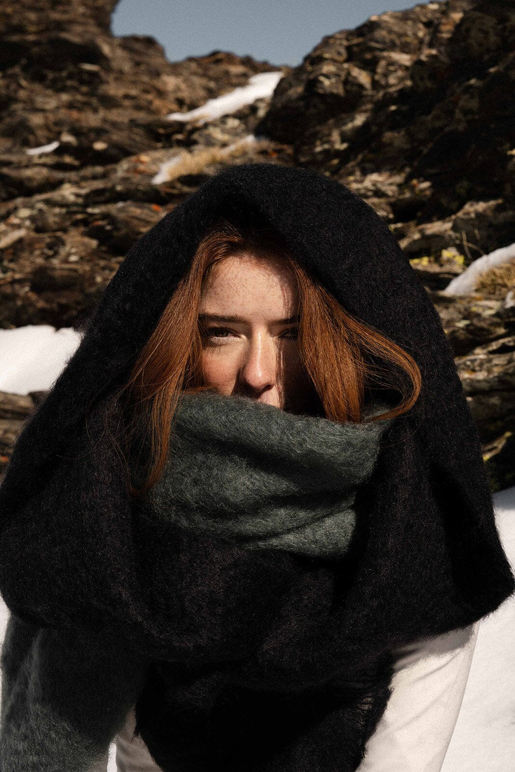 Glossy Black Mohair Scarf