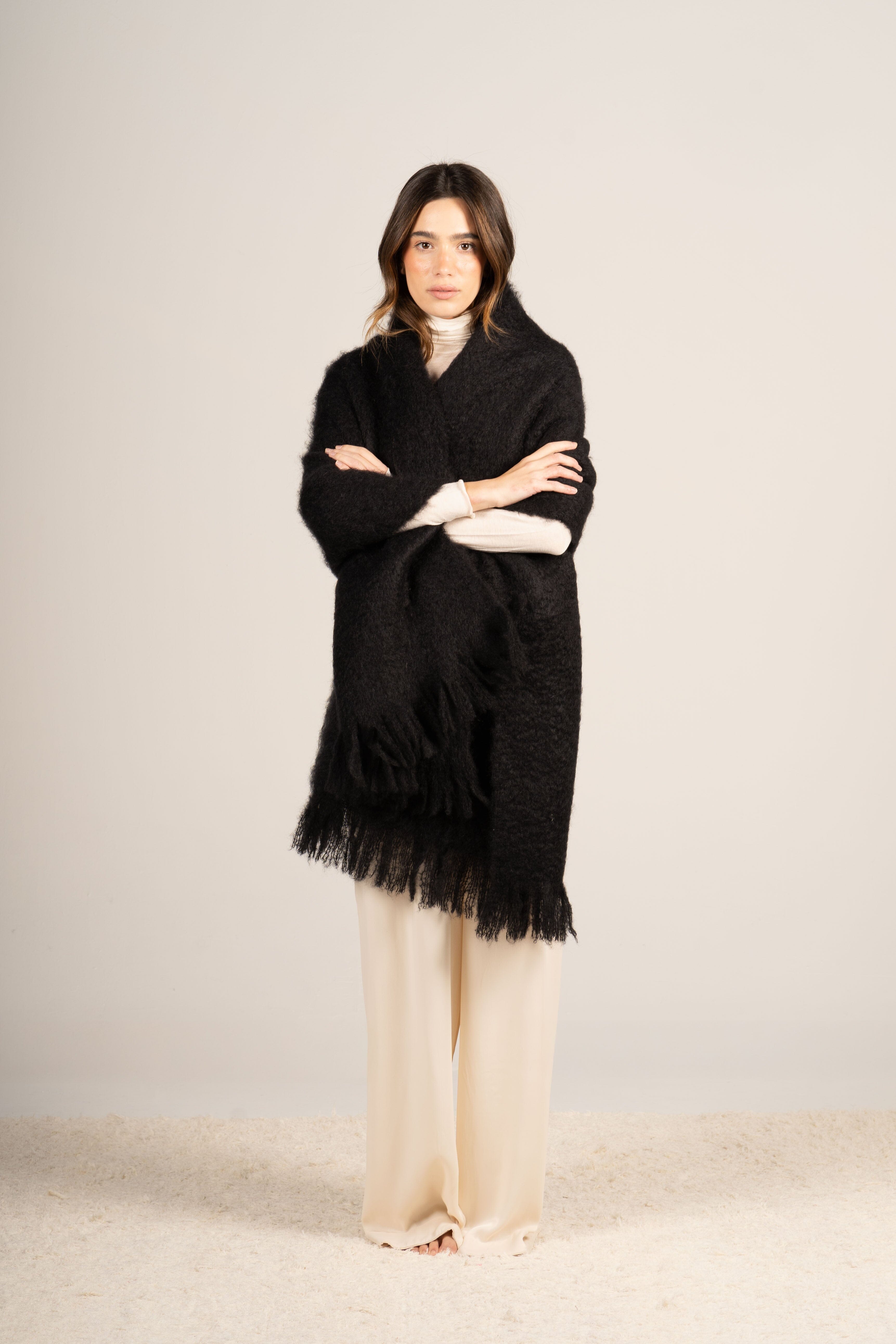 Glossy Black Mohair Shawl