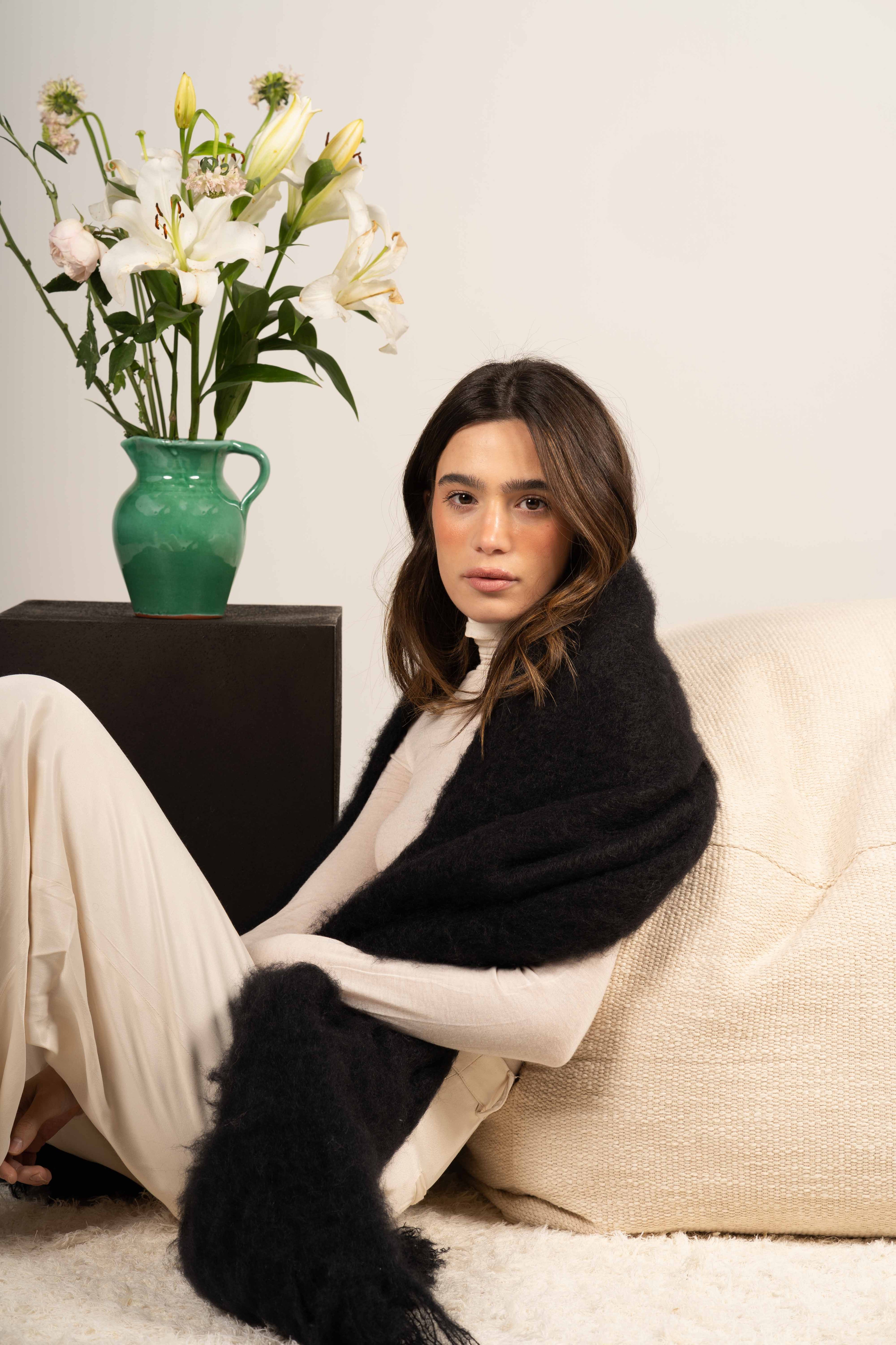 Glossy Black Mohair Shawl
