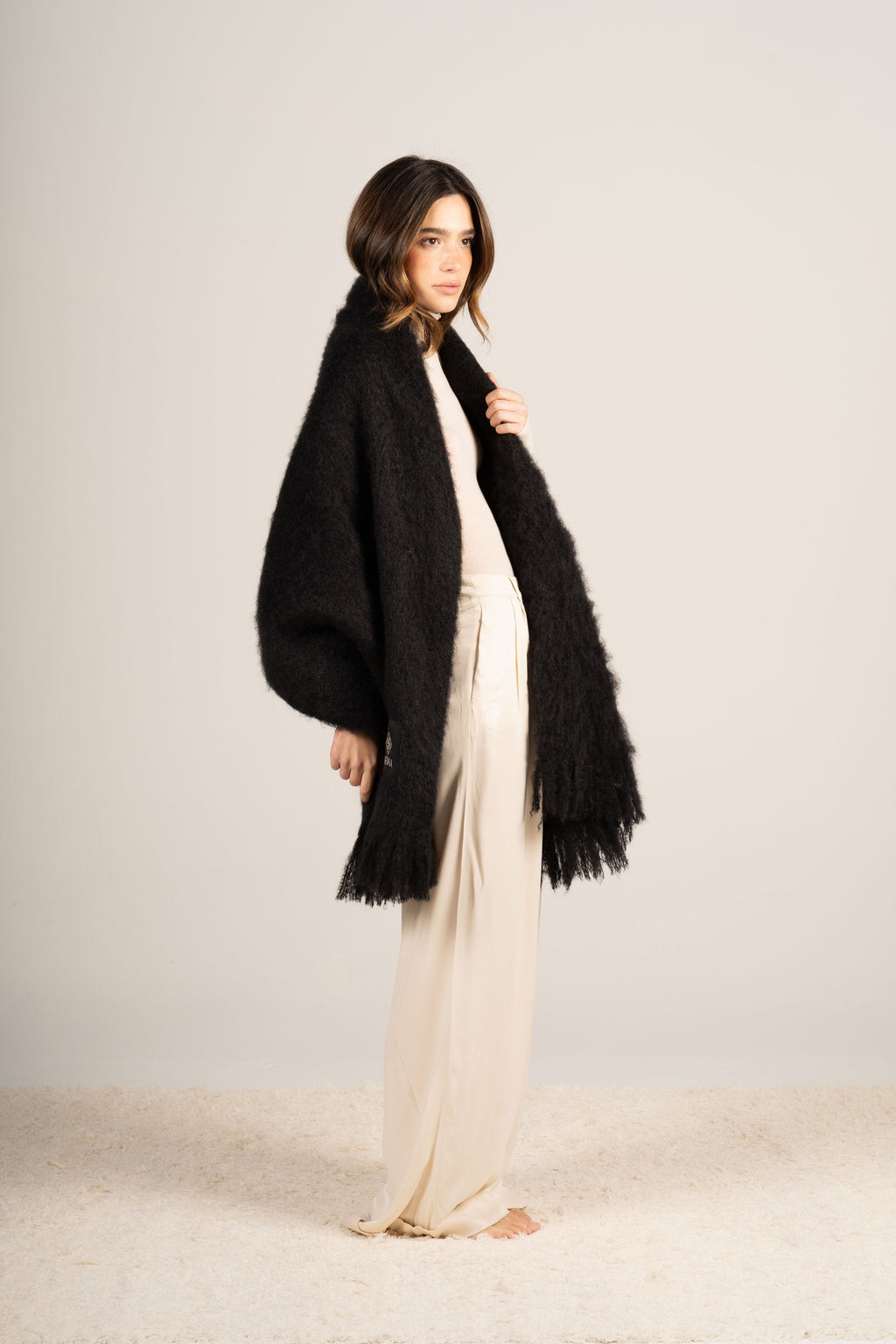 Glossy Black Mohair Shawl