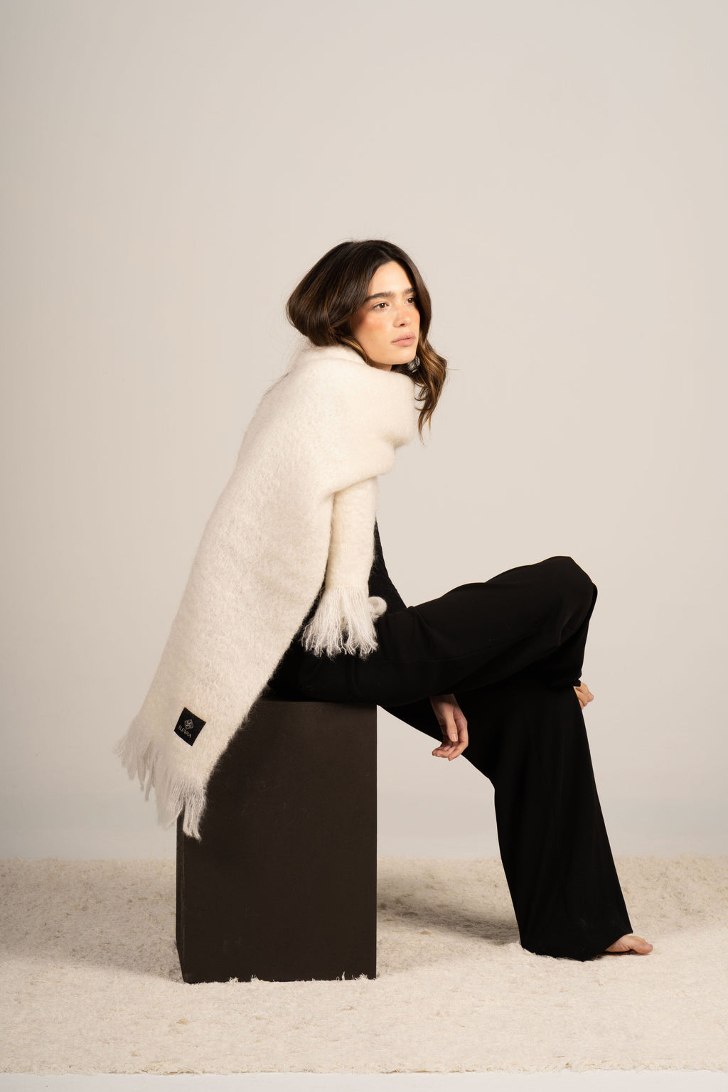 Natural Beige Mohair Scarf