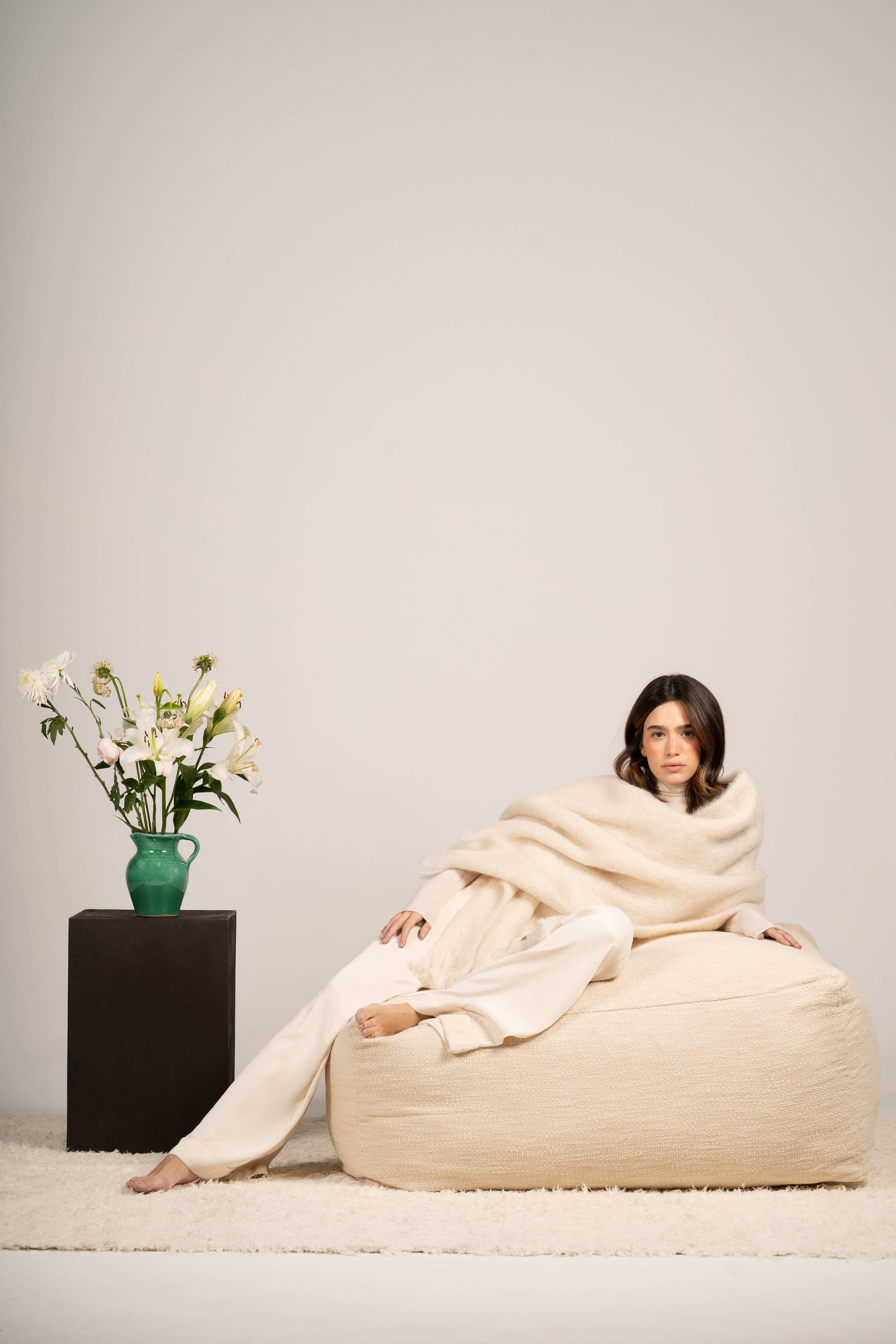 Natural Beige Mohair Shawl