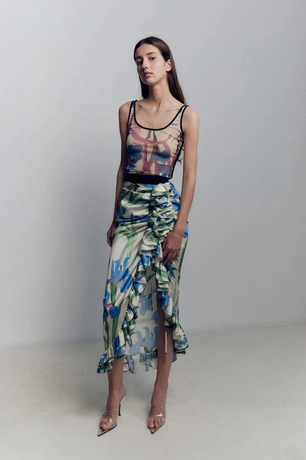 Ruffle Satin Skirt