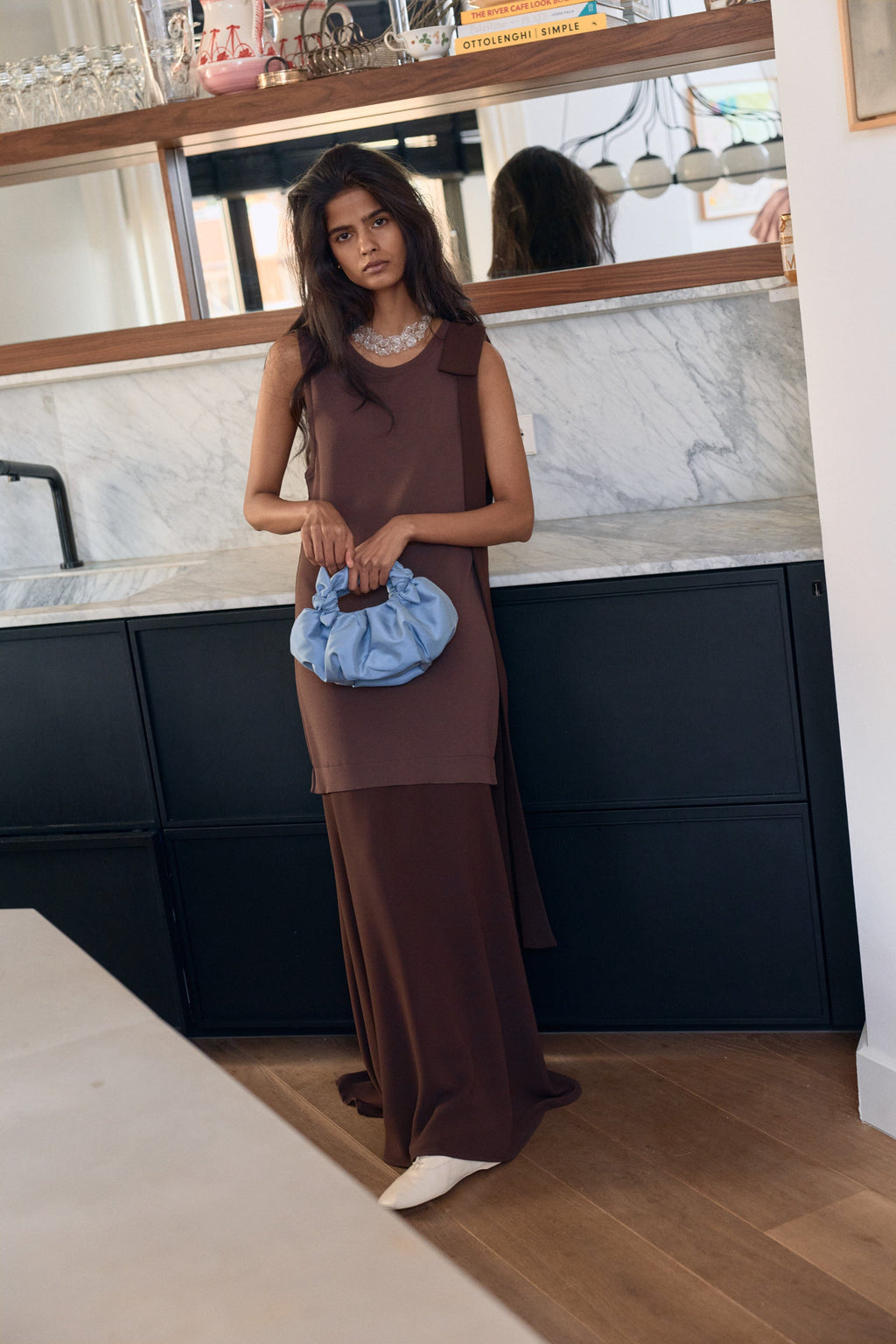 Sandra Bow Dress Brown