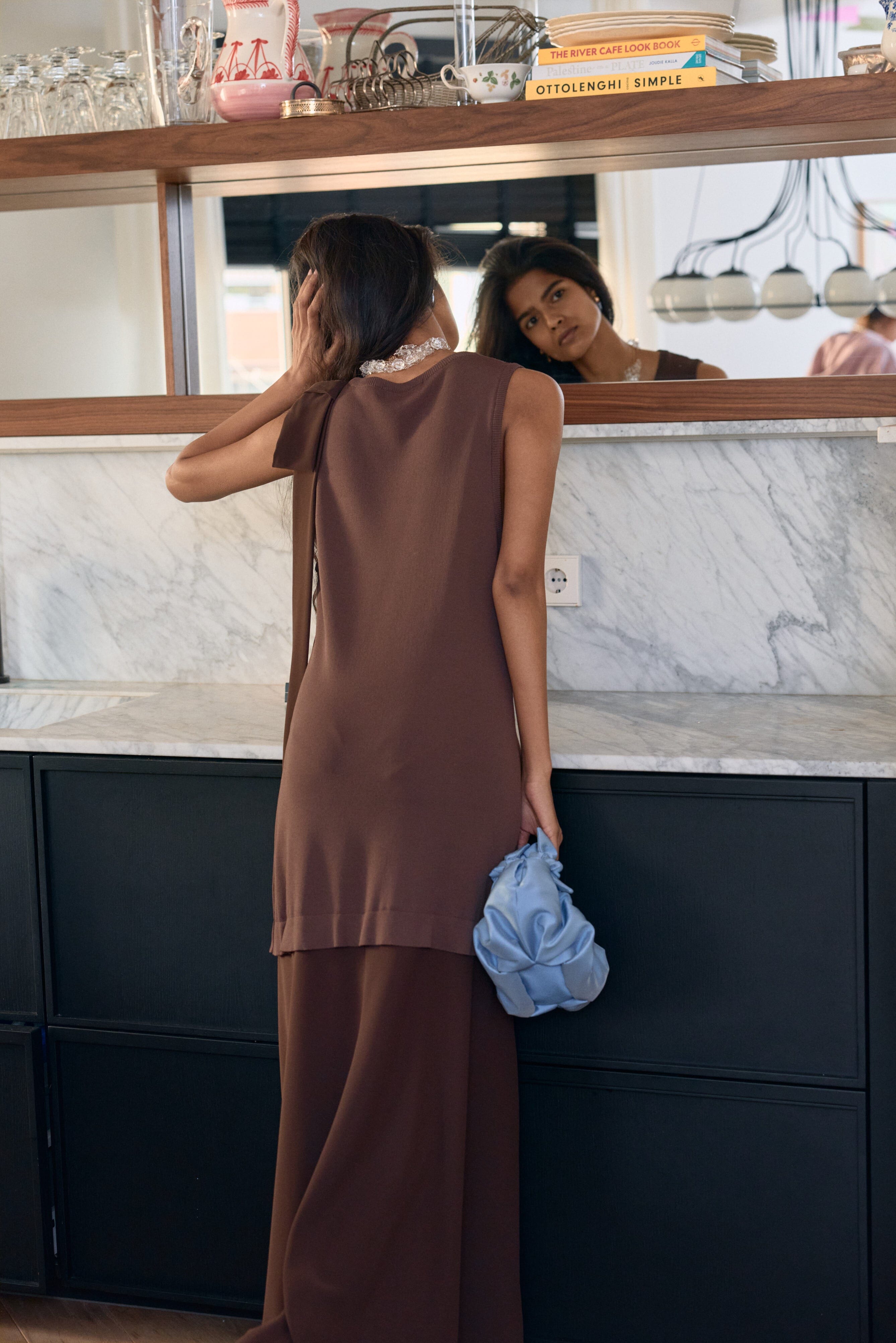 Sandra Bow Dress Brown