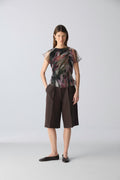 Top drapeado de organza estampado