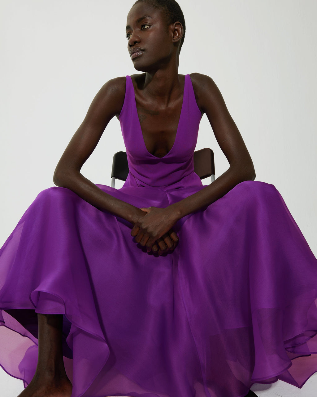 V-neck dress with godets