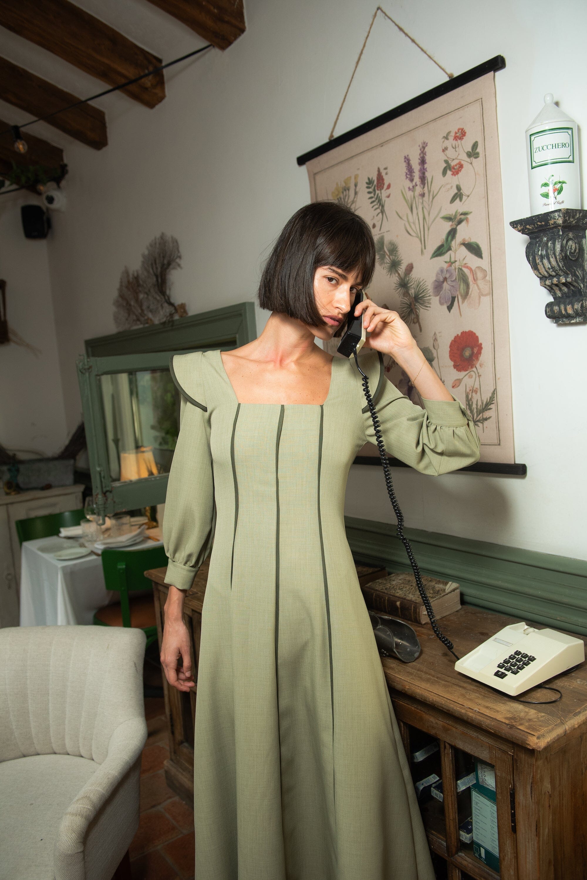 Vestido Alberg Verde Manga Larga