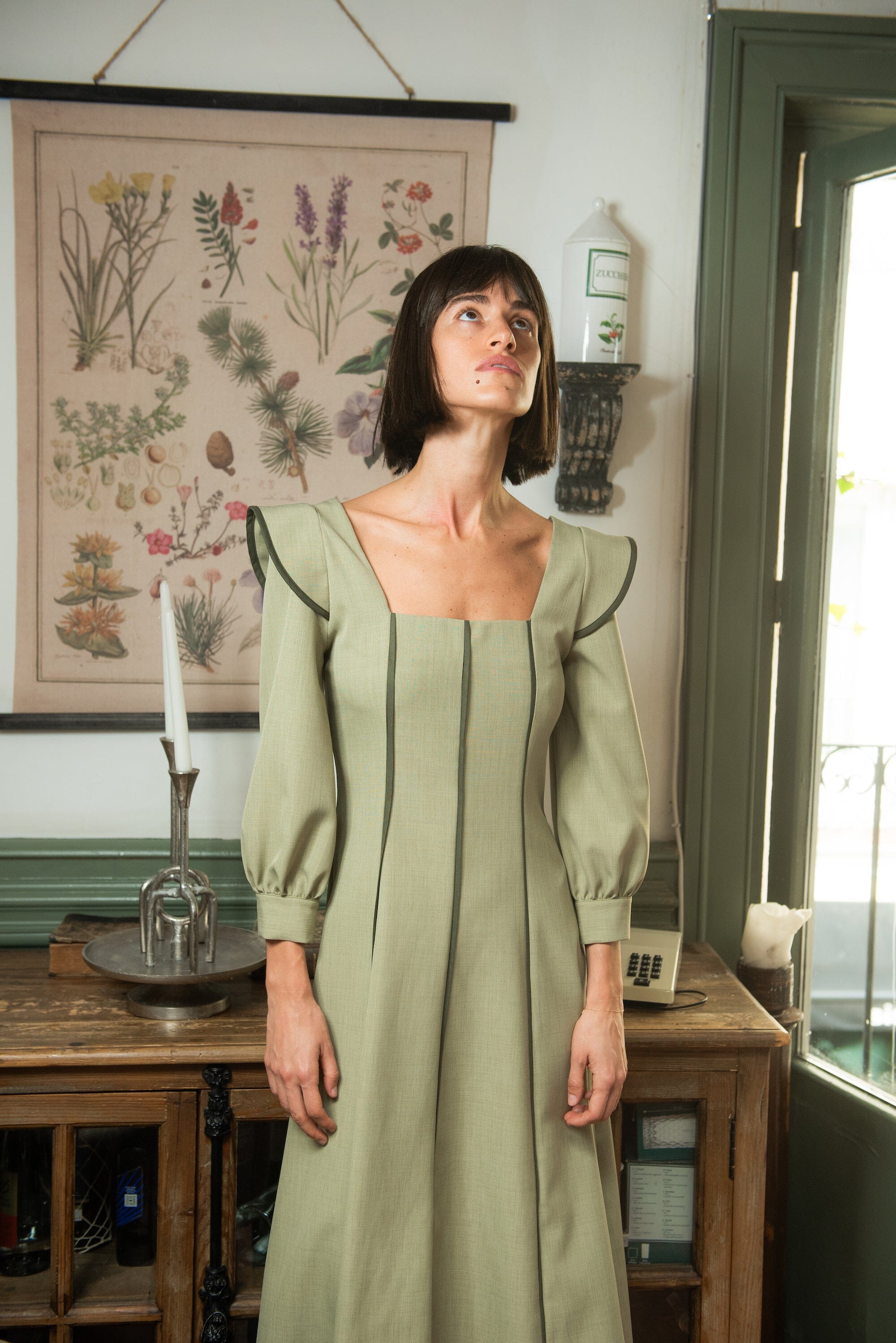 Vestido Alberg Verde Manga Larga