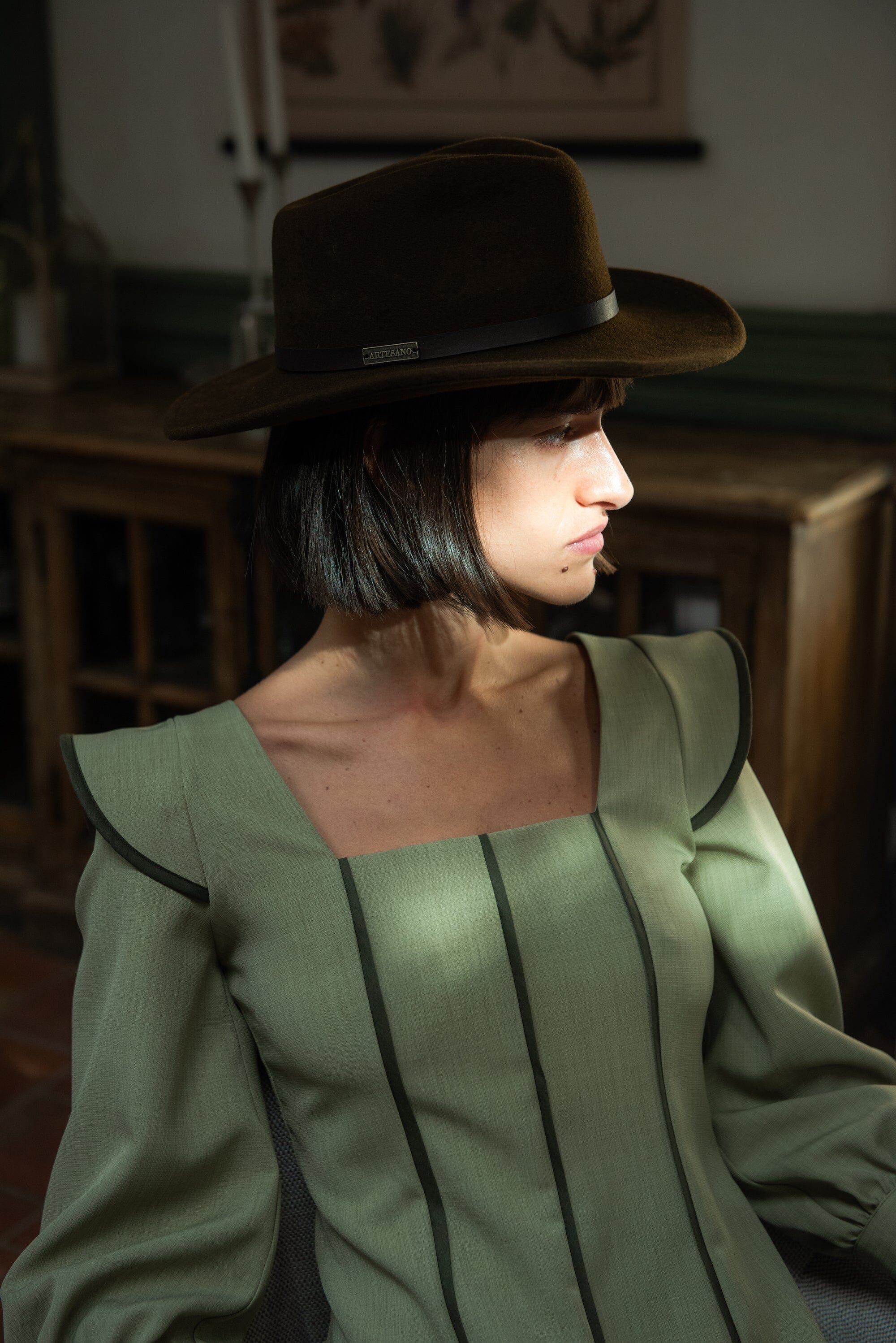 Vestido Alberg Verde Manga Larga