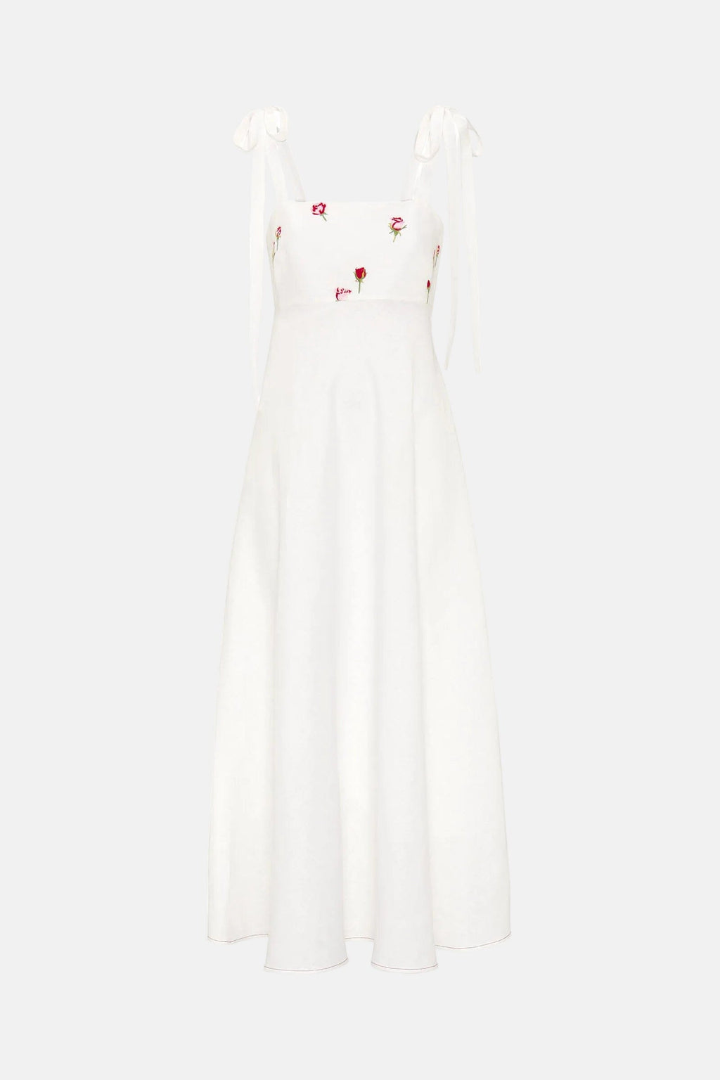 Vestido blanco bordado floral de lino
