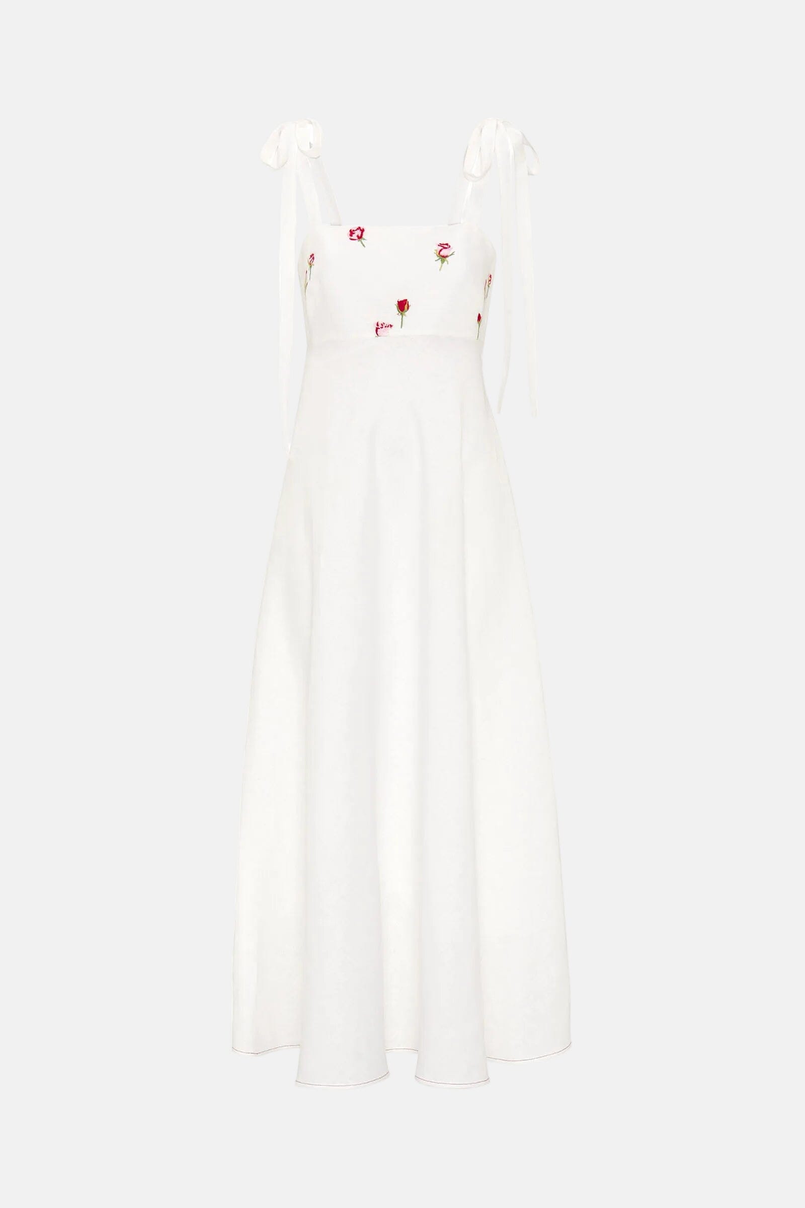 Vestido blanco bordado floral de lino
