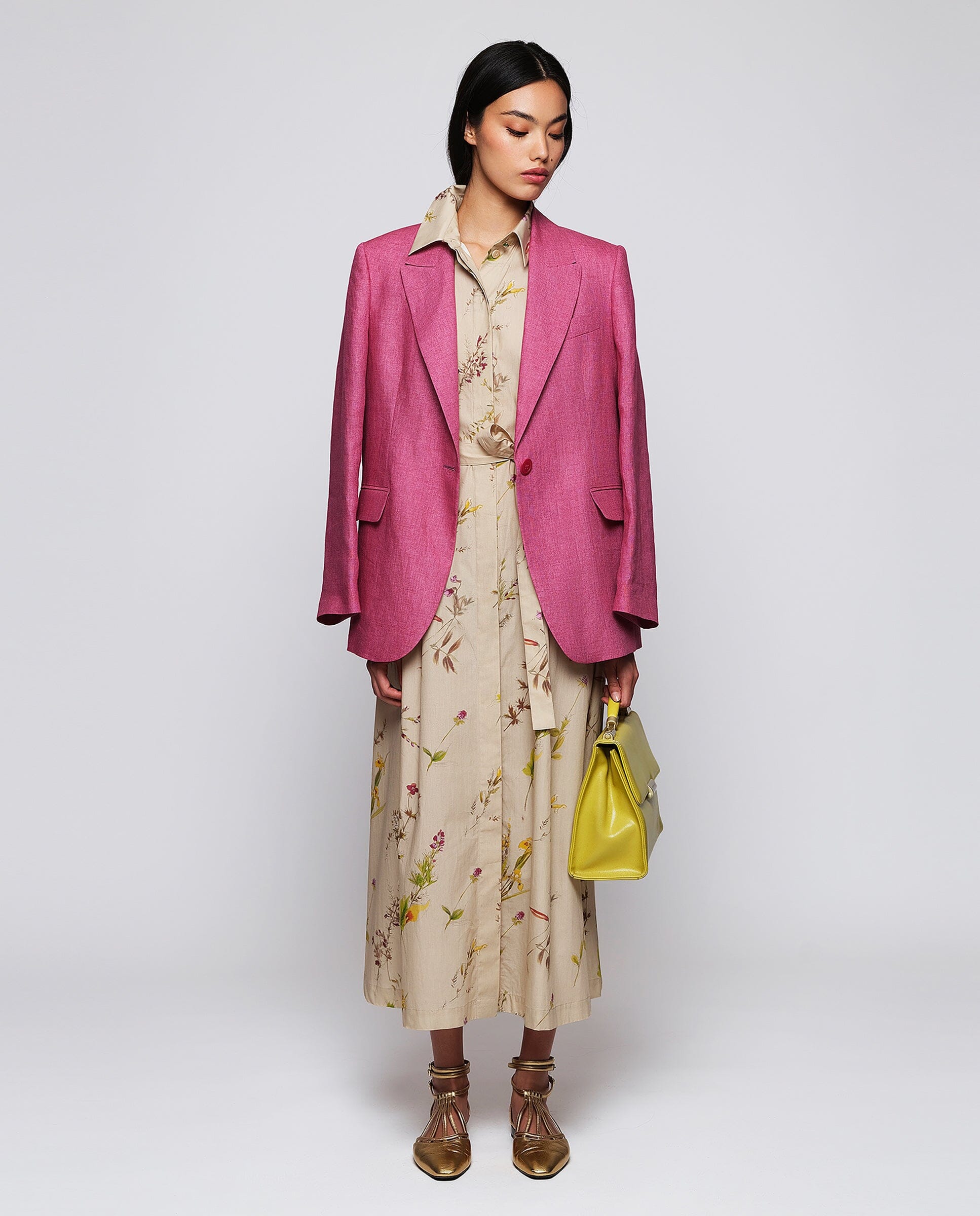 Vestido camisero beige estampado floral