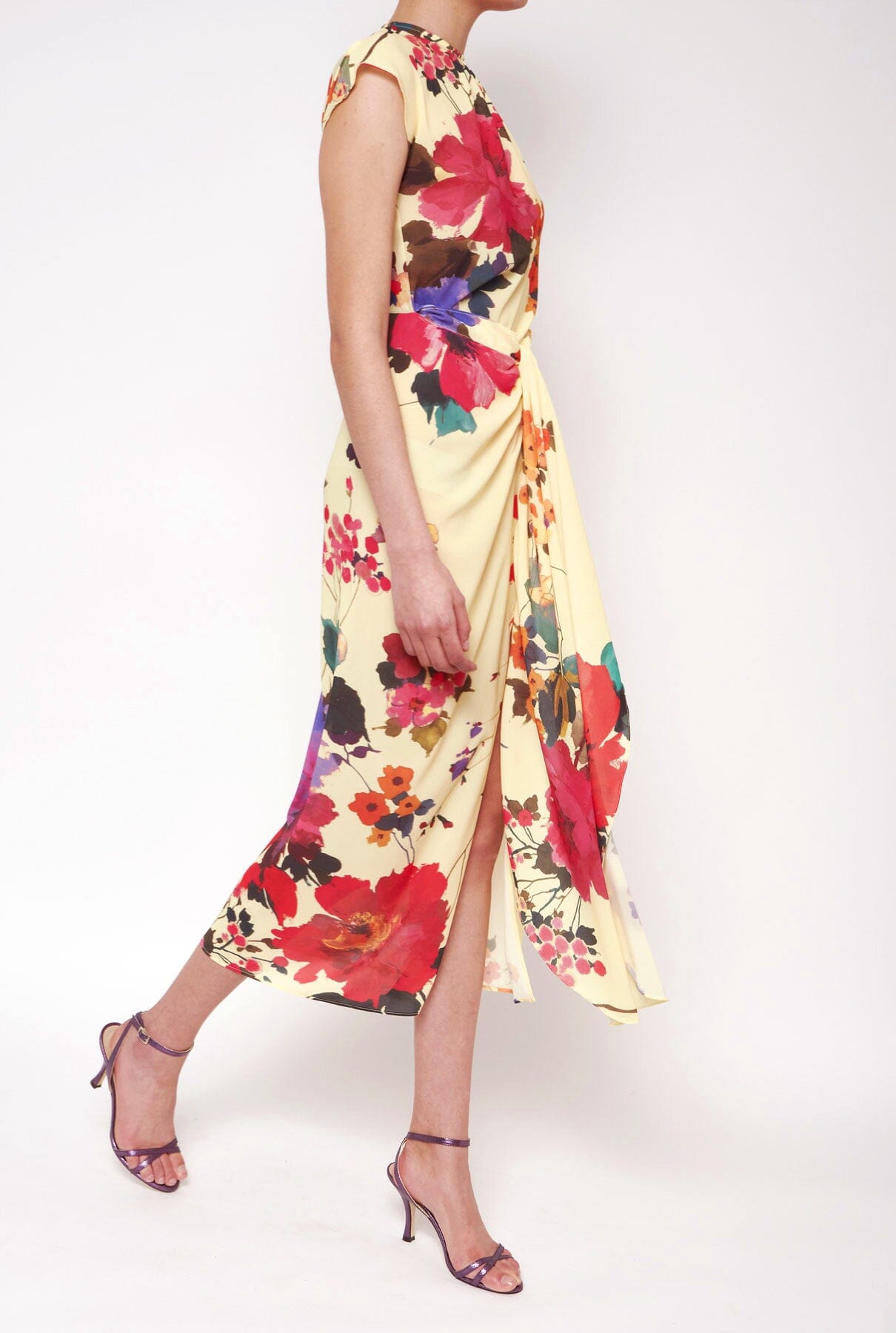 Vestido con falda nudo flores acuareladas amarillo PRE-ORDER