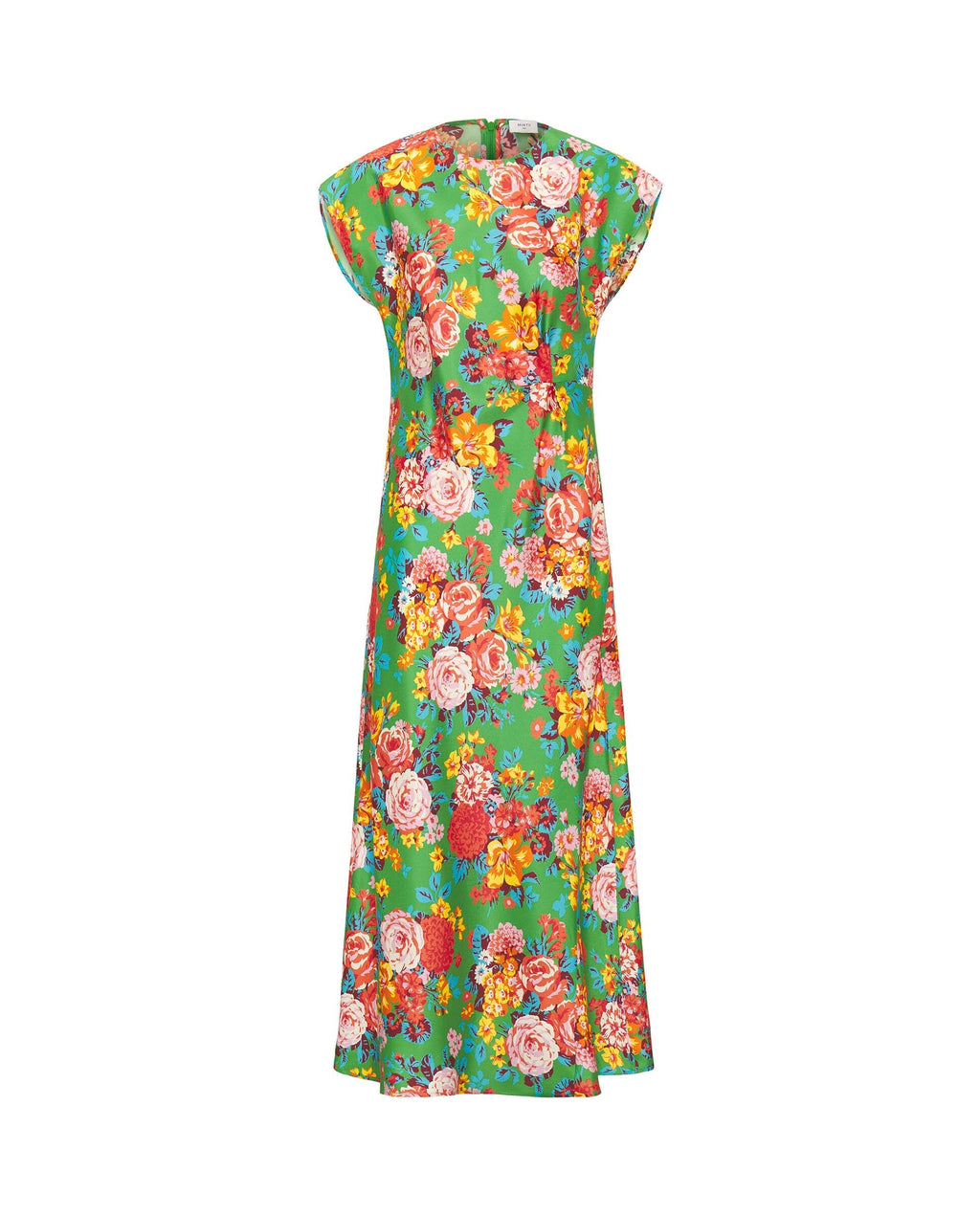 Vestido drapeado verde estampado floral seda