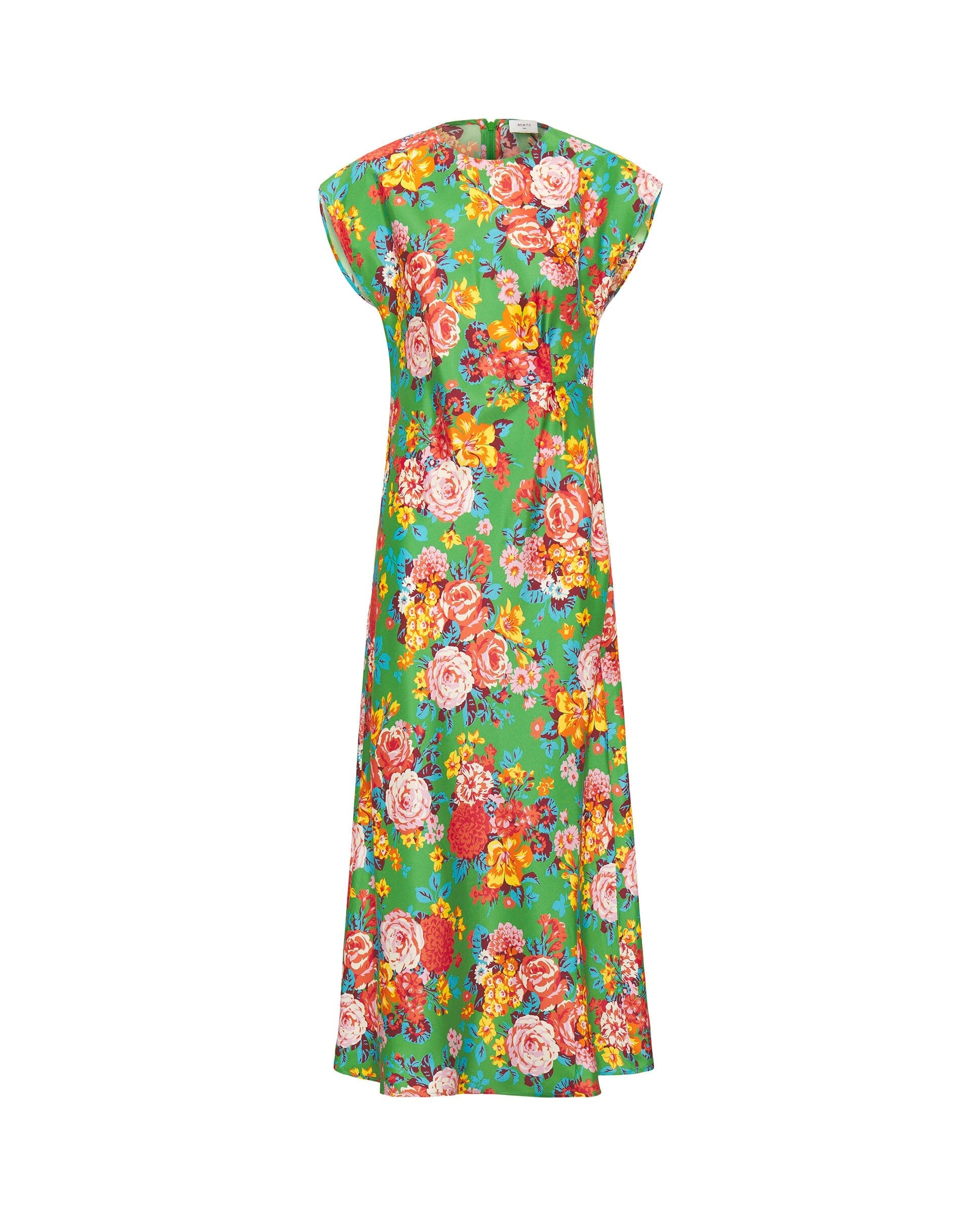 Vestido drapeado verde estampado floral seda