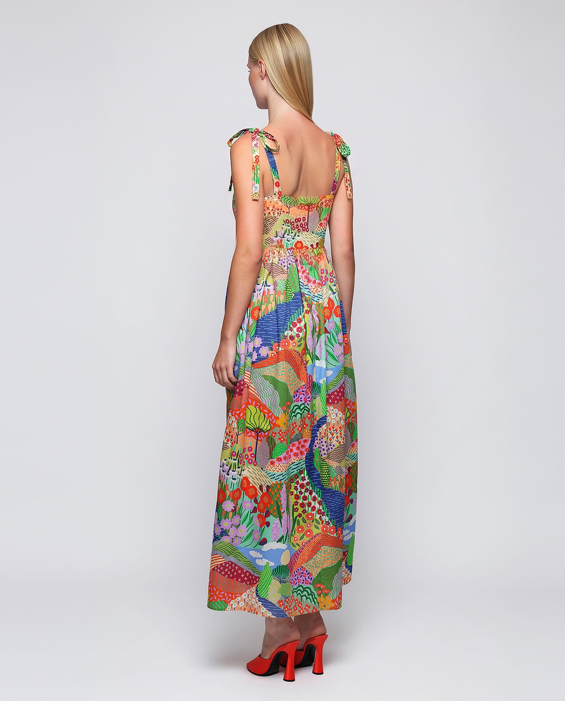 Vestido largo estampado multicolor de algodón