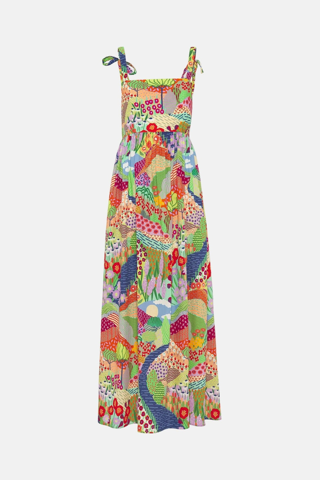 Vestido largo estampado multicolor de algodón