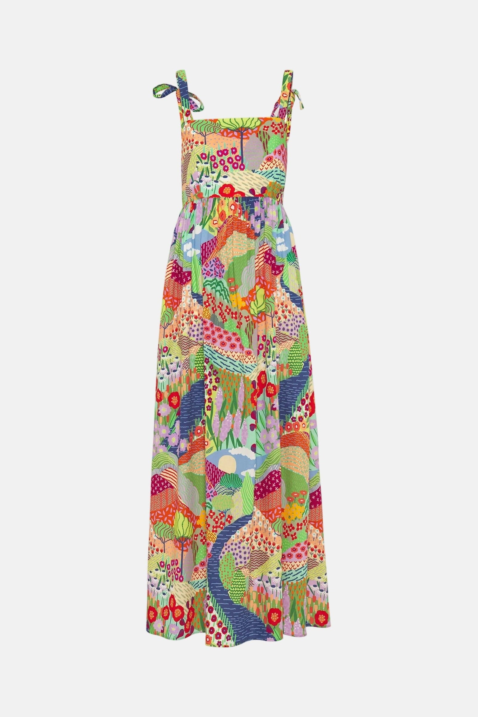 Vestido largo estampado multicolor de algodón